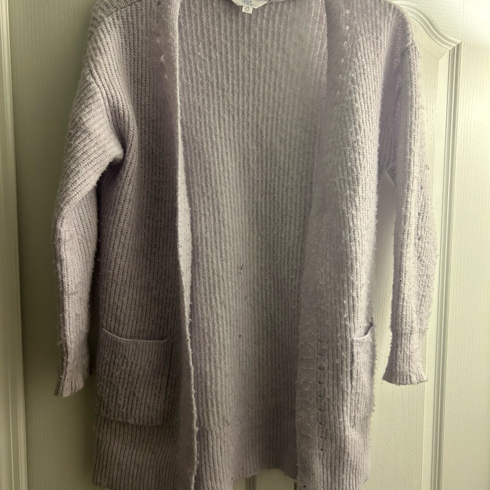 Time and Tru Light Purple Open-Front Cashmere Cardigan